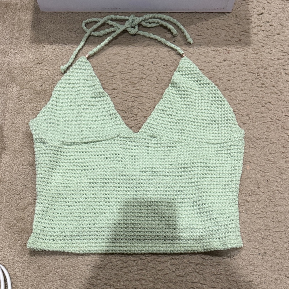 Fashion Nova Light Green Knit Halter Top